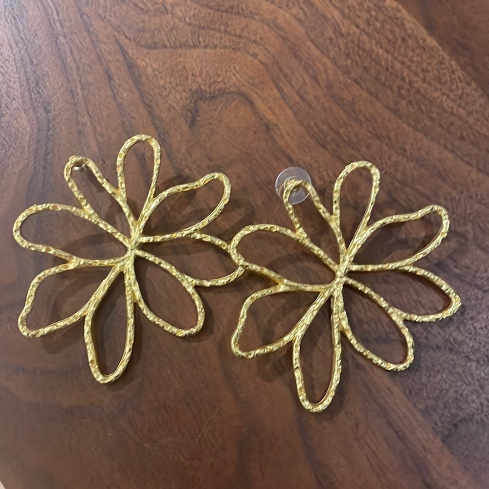 Gold Flower Statement Stud Earrings